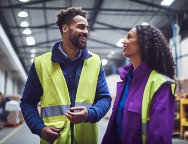 Warehouse couple talking